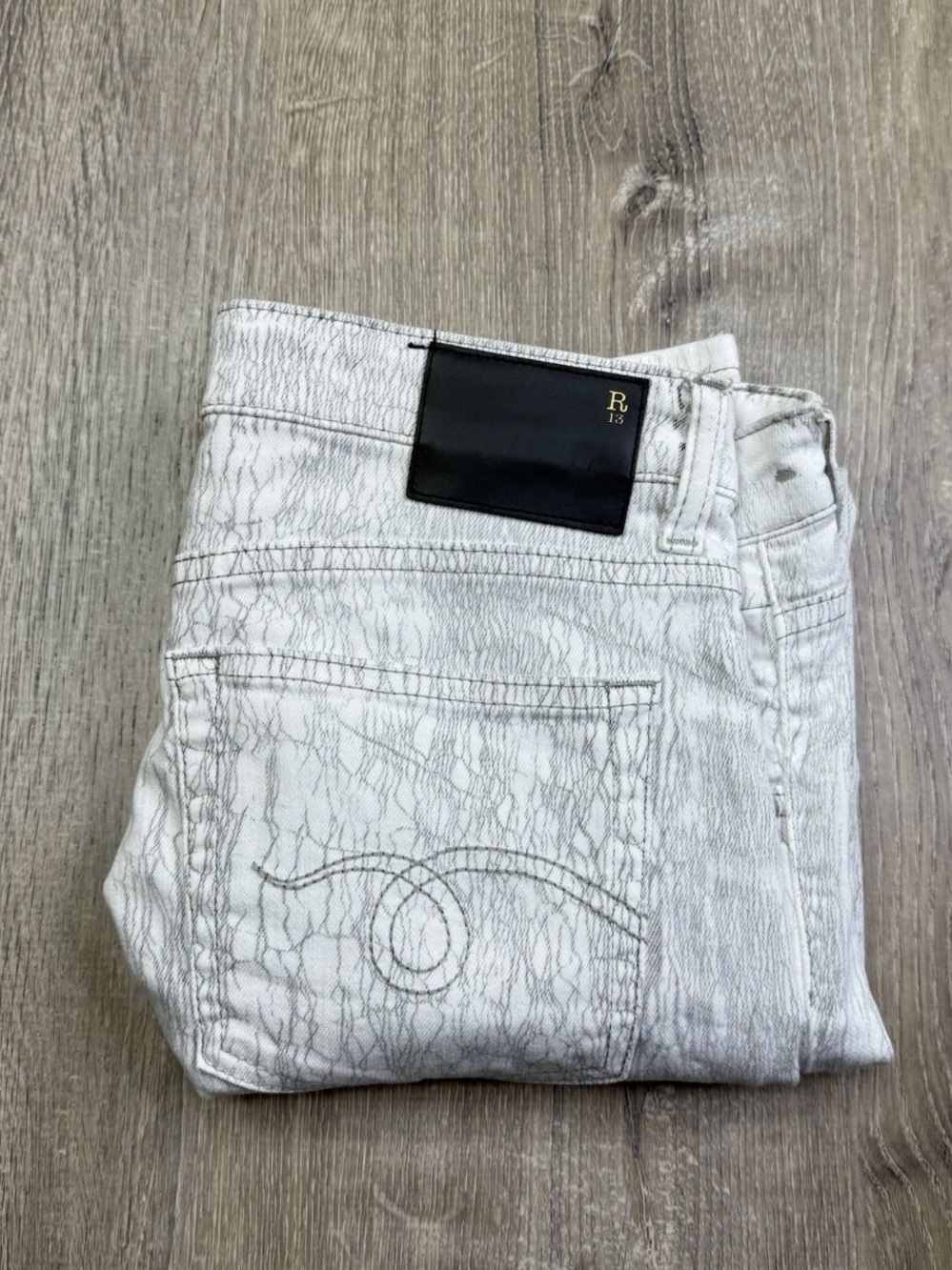 R13 Boy Straight low-rise slim-fit jeans Crackled Gray Size 25